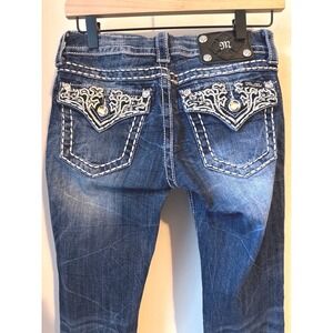 Miss Me Jeans Women's 26 Straight Leg‎ Low Rise Bling Flap Pockets Dark Wash